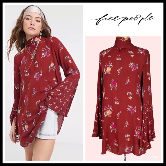 FREE PEOPLE BOHO FLOWY MINI TUNIC BOHEMIAN PRINT DRESS A3C - Picture 16 of 16